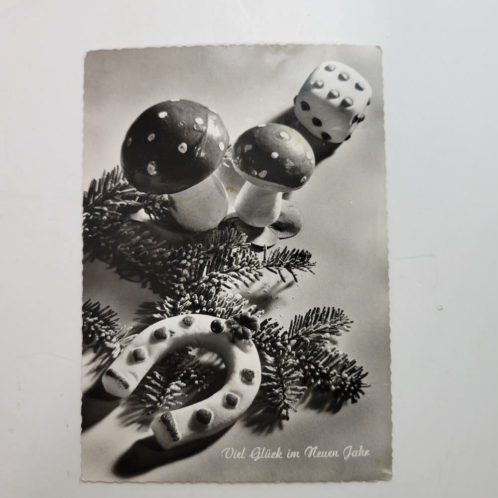 Vintage Viel Gluck im Neuen Jahr Postcard Horseshoe Mushroom‎ Dice